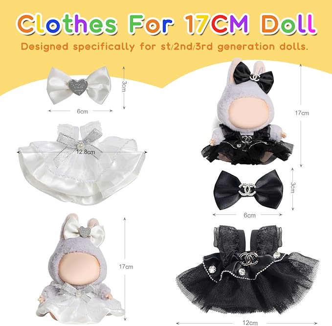 17cm Doll Clothes - 2PCS Skirt and Hairpin，6.7 Inches Pretty Black and White Skirt Doll Accessories,