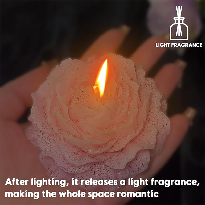 4 Pcs Low Temperature Candles Glitter Pink Peony Flower Home Scented Candle Kit Pure Natural Soybean Oil Candle Aromatherapy Romantic Wax Play Candle for Lovers Couples