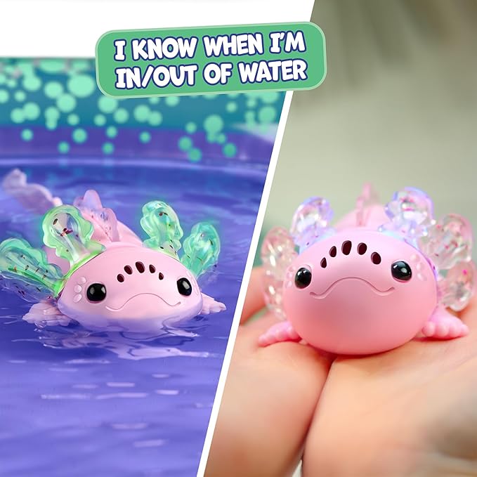 Fingerlings Interactive Baby Axolotl with Inflatable Pool, Alix, Swims and Lights Up in Water, Rainbow Lights Tell Your Mood (Ages 5+)