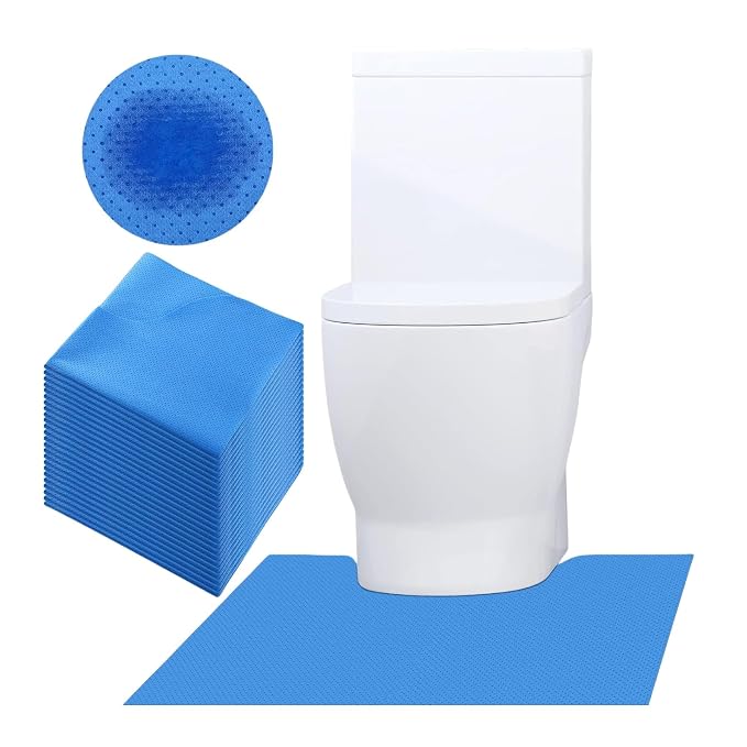 Blue Upgraded 25 Pack Disposable Toilet Mats,Super Absorbent Toilet Training Mat for Kids & Adults,Non-Slip Pads for Bathroom Floor,U-Shaped Potty Training Rug,Around Toilet Urine Protector 24"x22"