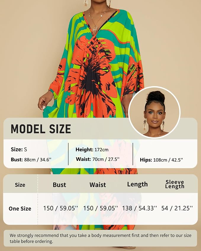 Bsubseach Kaftan Dresses for Women Floral Print Plus Size Beach Cover Up | Lightweight V Neck Loose Fit Boho Dress, Batwing Sleeve Side Slit, Moo Moos for Women Home Loungwear Cruise Resort Wear