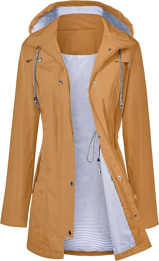 LOMON Raincoat Women Waterproof Long Hooded Trench Coats Lined Windbreaker Travel Jacket S-XXL