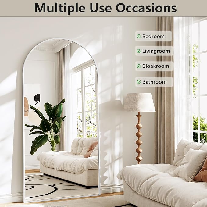 Large Full Length Mirror, 30"x71" Arched Floor Mirror Full Length with Stand, Room Decor Big Full Body Mirror with HD Tempered Glass Aluminum Frame for Bedroom Living Room,White