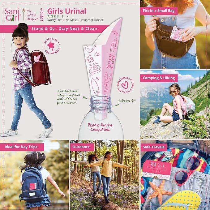 SanGirl My Little Helper Girl Pee Funnel | Disposable Pee Funnel | Pee Cup for Kids | Girl Urinal Portable | Travel Potty Aid for Girls to Stand to Pee and Stay Neat Clean On the Go (Pack of 15)