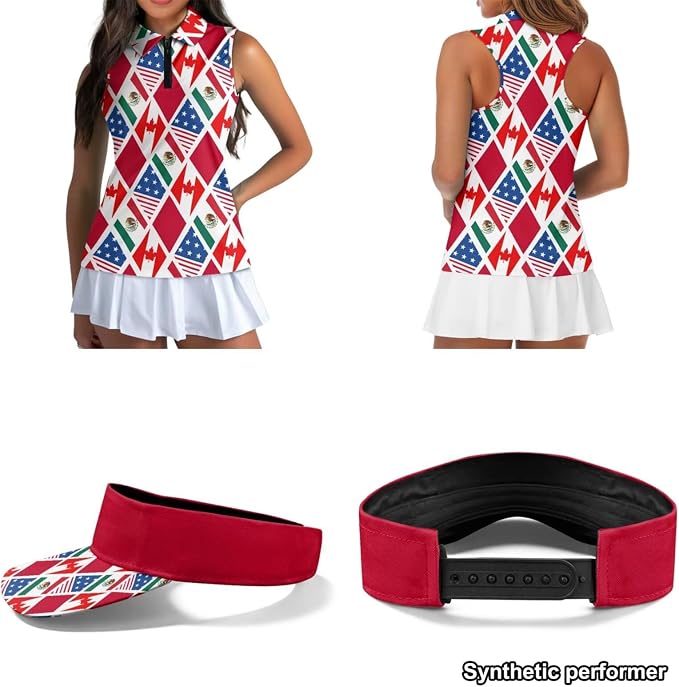POLERO Golf Tank Top Women Golf Shirts and Visor Hat Collared Racerback Tennis Shirt Set Quarter Zip
