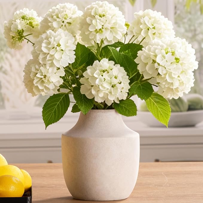 Mitt&Ditt Ceramic Flower Vase, 7.5 inch Off-White Farmhouse Rustic Vase, Handcrafted Weathered Pottery Vases, Small Flower Terracotta Vases for Home Decor, Living Room, Table, Shelf