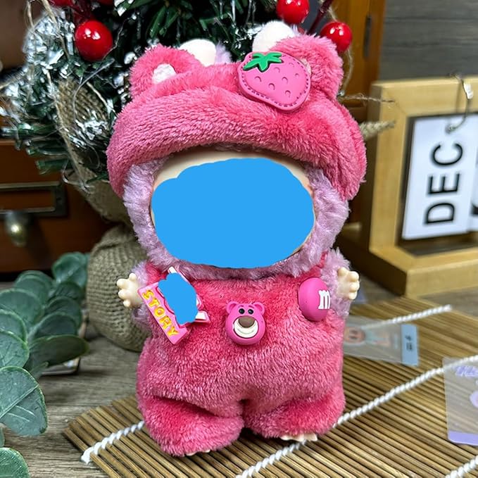 17cm Plush Doll Clothes Wardrobe Set - Clothes for Dolls Faux Fur Outfit Bundle (Hat+Top+Pants+Accessories) for Cute Collectible Figure Display (NO Doll) Included (Style-E, 17cm/7inch)