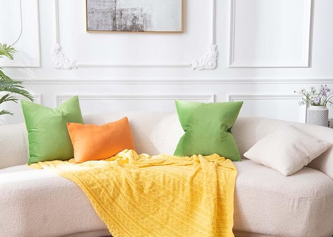 Throw Pillow Covers Set of 2 Velvet Cushion Covers 14x14,Apple Green | Decorative Pillow Covers with Invisible Zipper for Couch Sofa Bed Living Room Bedroom Home Decor