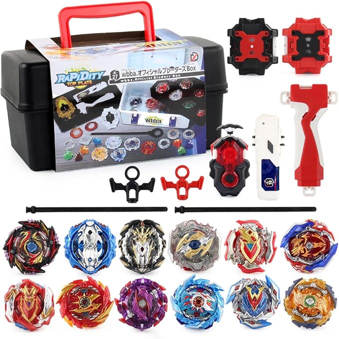 Battling Top Burst Launcher Game Set, 12 Spinning Tops Gyros 3 Launchers with Storage Box Great Birthday Present for Boys Age 6 8 10+