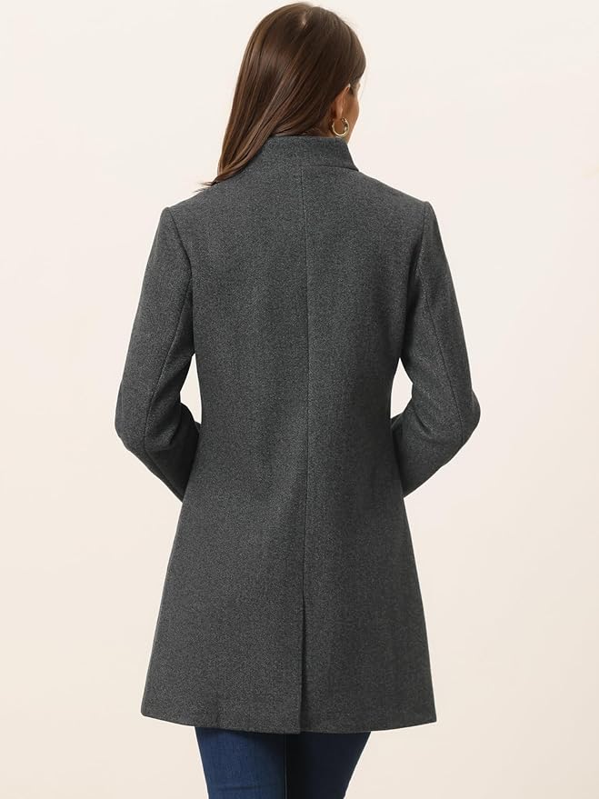 Allegra K Women's Winter Overcoat Mid-Long Stand Collar Single Breasted Coat Outerwear