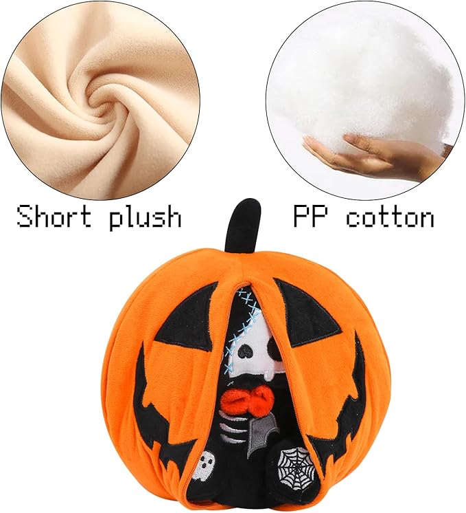 Halloween Reversible Pumpkin Plush Zipper, Skeleton Black Cat Transformed Cat, Stuffed Animal Halloween Boys Girls Kids Birthday Gift