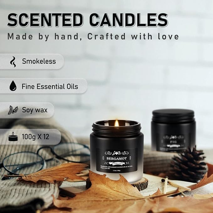 Scented Candles Set - 24 Pack Black&White Men Candles for Home Scented, 3.5 oz, Aromatherapy Soy Candle Gifts Set for Men, Birthday, Valentine, Anniversary, June Holiday Present for Him, Dad, Husband