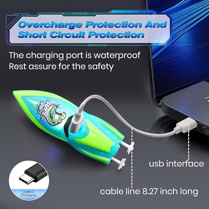 Mini Remote Control Boat RC Boat 2.4Ghz 360 Rotating LED Light bulit-in Rechargeable Battery Pool BathtubToys Remote Control Boats for Kids 8-12 Years Birthday Gift Green
