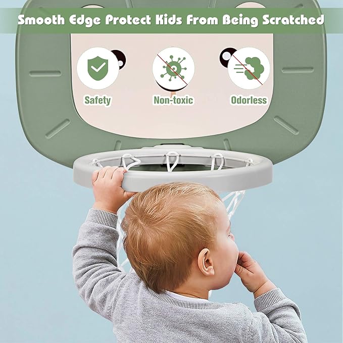 Costzon Kids Basketball Hoop, Toddler Sports Activity Center w/ 5 Adjustable Height Levels, Basketball Soccer Golf Game Set, Indoor Outdoor Basketball Hoop Set Gift for Baby Infant