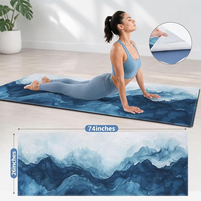 Yoga Mat Towel, Hot Yoga Non Slip with 4 Corner Pockets, 74 x 26 in | Soft Absorbent Microfiber With Four Corner Pockets, Fits Over Yoga Mats For Hot Yoga, Pilates, Gym, And Travel