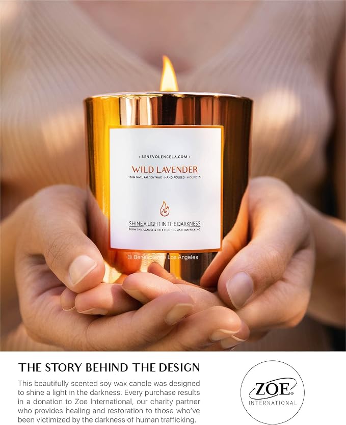 Benevolence LA Premium Wild Lavender Scented Candle – Long-Lasting, 45-Hour Burn – Luxury Natural Soy Wood Wick Candle for Home – Aromatherapy & Room Decor – 8oz