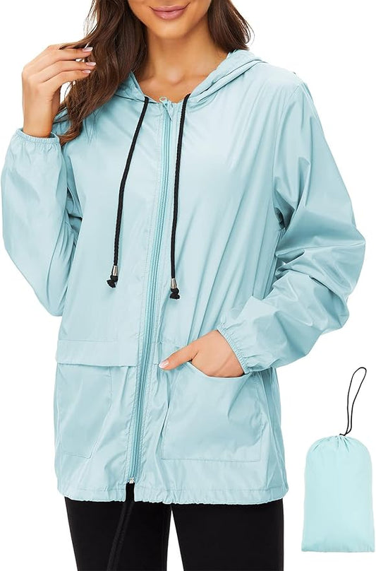 Zando Lightweight Rain Jacket Women Packable Waterproof Raincoat with Hood | Windbreaker Jacket Women, Light Raincoats for Drizzle, Rain Coats for Travel, Hiking and Commute