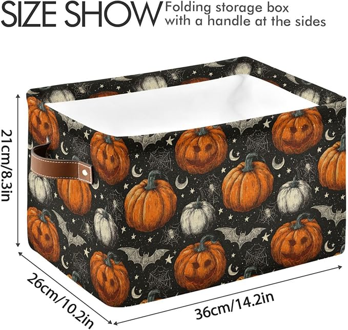 Aslsiy Storage Basket Halloween Jack O Lantern Spider Nursery Bins Black Baby Box Canvas Clothes Shelf Basket Laundry Hampers 2 Pcs