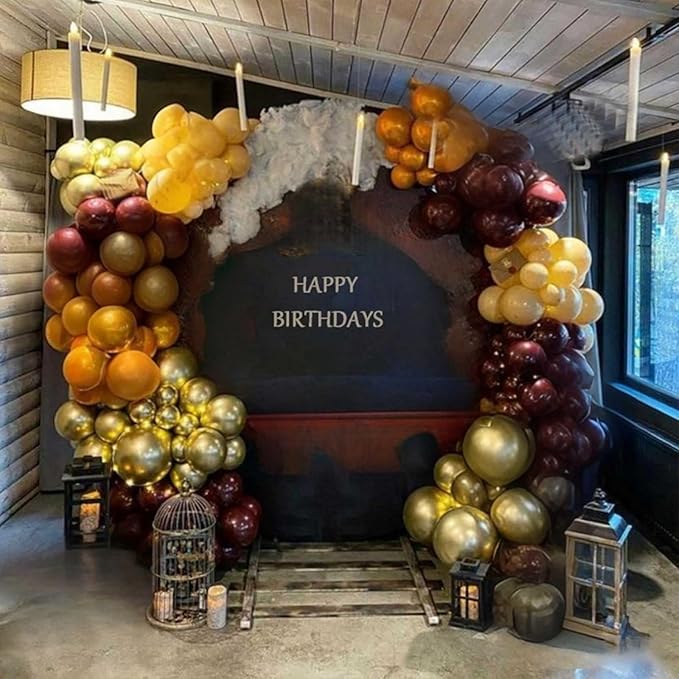Black Burgundy Gold Balloons, 60Pcs Maroon Black Metallic Gold Confetti Balloon, 12Inch Pearl Burgundy Yellow Latex Balloons for Kids Cartoon Birthday Baby Shower Graduation Party Decorations