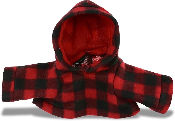 DolliBu Red Hoodie Plaid Jacket Teddy Bear Clothes - Cute Red Long Sleeve Shirt Plaid Flannel Sweater For Teddy Bear, Stuffed Animal Dress Up Lumberjack Costume, Plush Toy Clothing Accessories - Large