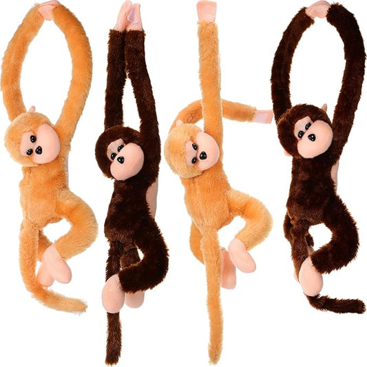 Chivao Set of 4 Stuffed Monkey Hanging Stuffed Animal Monkey Plush Toy Large Animal with Loop for Gifts Favors