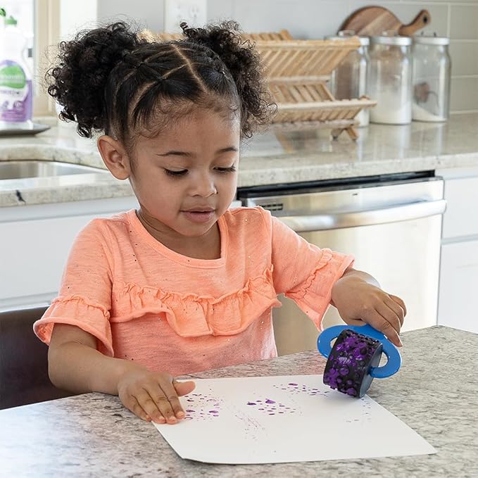 READY 2 LEARN Paint and Dough Explorers | 4 Patterns | Set 1 | Original Colors | Chunky Texture Rollers for Kids | Paint, Ink and Play Dough Accessories