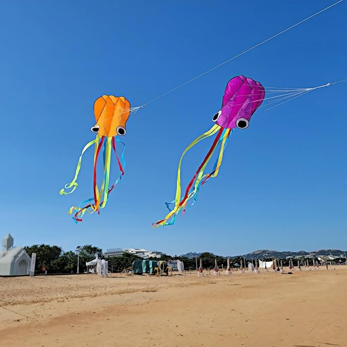 Large Octopus Kites for Kids and Adults - Easy to Fly, 28X158 3D Software Colorful Kite with Long Tails. Perfect for Beach and Outdoor Activities