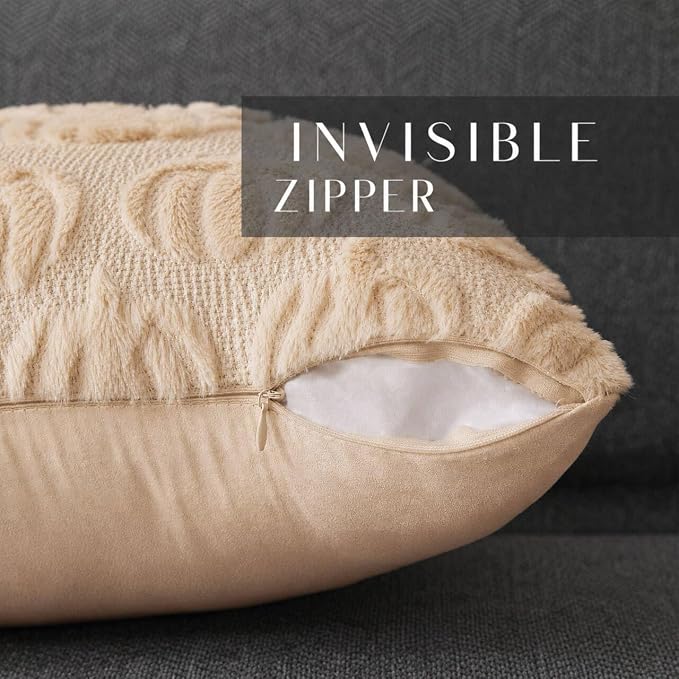 DFXSZ Fall Pillow Covers 22x22 2Pcs Beige Pumpkin Fall Decorations for Home | Fall decor Set of 2 Throw Pillow Cases Soft Plush Faux Fur Wool Couch Cushion for Chair Sofa Bedroom Living Room Home Decor