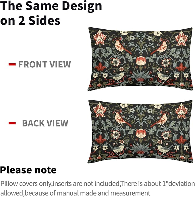 Chinoiserie Floral Bird Colorful Lumbar Pillow Covers 12X20 Set of 2 Orange Sage Green Pimpernel Flower Throw Pillow Cases Vintage Art Modern Home Decor for Couch Patio Sofa Porch