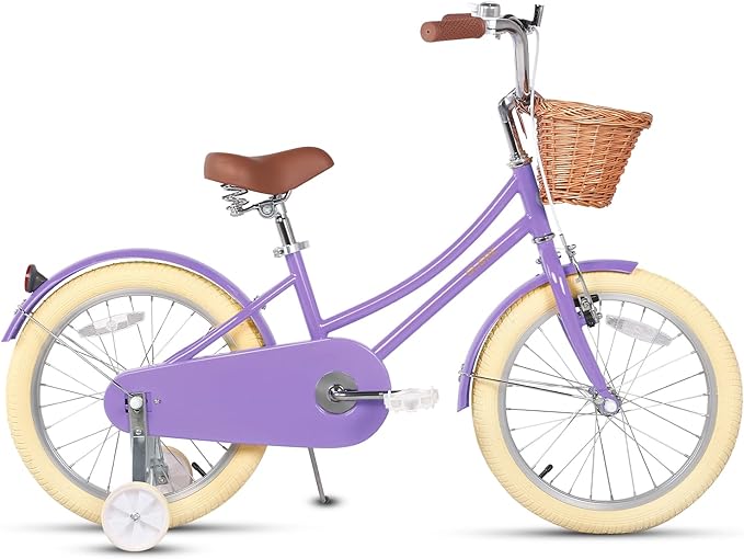 Glerc Little Molly 12-20 Inch Kids Retro Cruiser Bike for 2-13 Year Old with Wicker Basket & Training Wheels/Kickstand, Multiple Colors