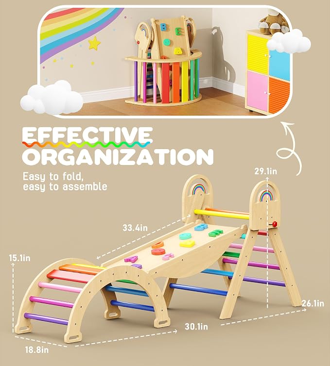 Pikler Triangle Set, 9-in-1 Montessori Climbing Toy for Toddlers, Foldable Wooden Indoor Jungle Gym & Playground Climber for Learning and Motor Skills (18 Months–7 Years)