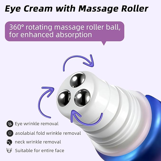 MEDB Retinol Eye Cream for Dark Circles & Wrinkles, Eye Cream Anti-Aging Under Eye Treatment with 7 Peptides & 3 Hyaluronic Acid for Hydration and Elasticity, Includes 360°Massage Roller, 30ml