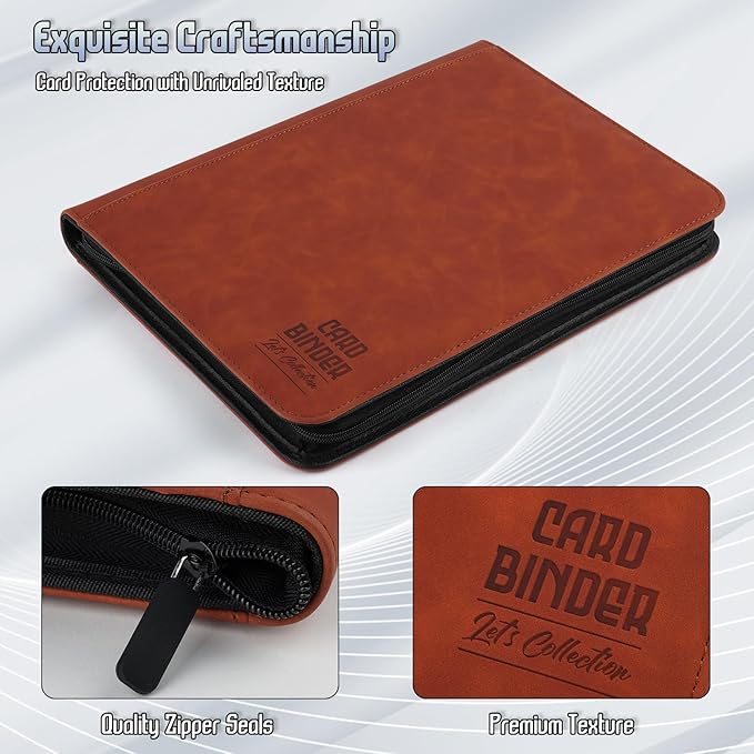 Trading Card Binder, Premium 9 Pocket Double Sided 540 Pocket PU Card Collection Binder, Collectible Trading Card Albums for MTG, TCG, Sport Card, Game Cards (Brown)