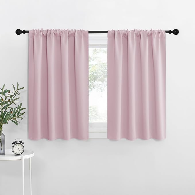 NICETOWN Baby Pink Kitchen Curtains, 42" W by 36" L, Set of 2, Short Blackout Curtains & Drapes, Small Window Draperies for Dining Room, Cupboard