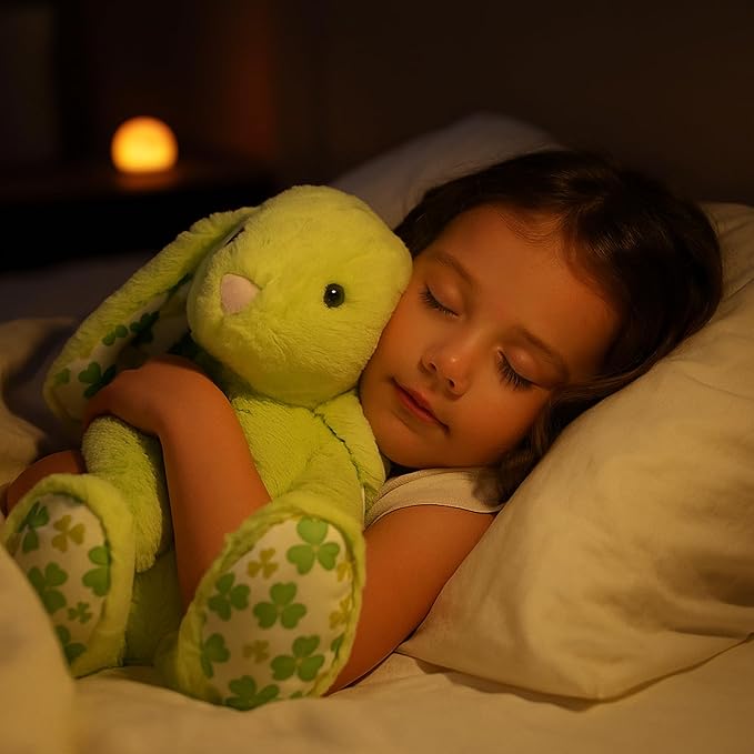 Green Rabbit Bunny Stuffed Animal Plush Toy with Floppy Ears & Shamrock Print for Kids, Boys, Girls, Babies - Perfect, St. Patrick's Day, Birthday, Easter, Christmas, Bedtime Gift
