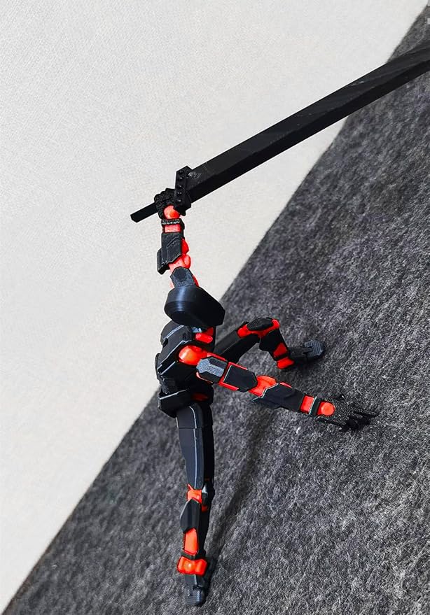 (Assembly Completed) T13 Action Figure, 5.5 Inch 3D Printed Multi-Jointed Movable Dummy 13 Toy,Dummy 13 Robot Action Figure with Lots of Weapons, Black Red
