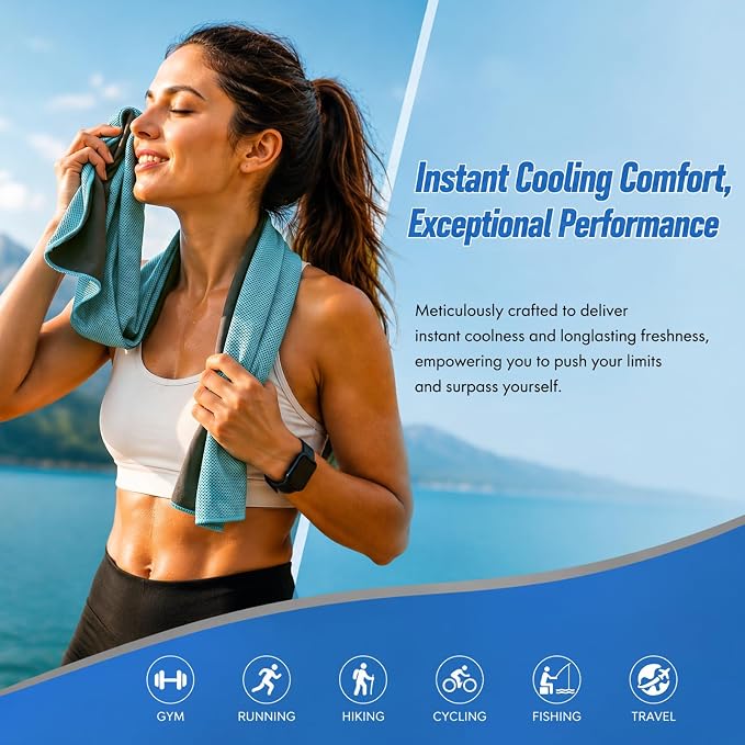 Amgico 8 Pack Cooling Towels 40"X12", Cooling Neck Wraps for Men and Women, Ice Towel, Soft Breathable Durable Towels for Yoga, Pilates, Tennis, Golf, Gym, Workout, Sports & More Activities