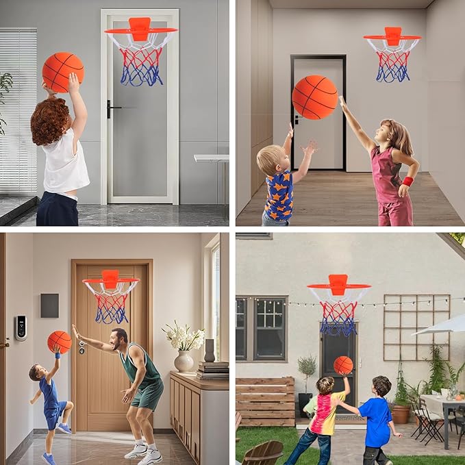 Silent Basketball Hoop Indoor Wall Mount, Foldable No-Drill Large Basketball Hoop for Bedroom, Office & Home(No Ball Included) – Large, Space-Saving Design,Compatible with Size 7 Ball