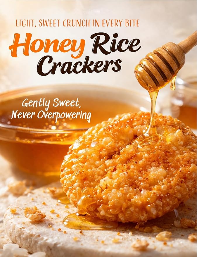 Crispy Honey Snow Flower Rice Crackers, Individually Wrapped Korean Rice Snacks, Crunchy Sweet Rice Crackers, 40 Pack