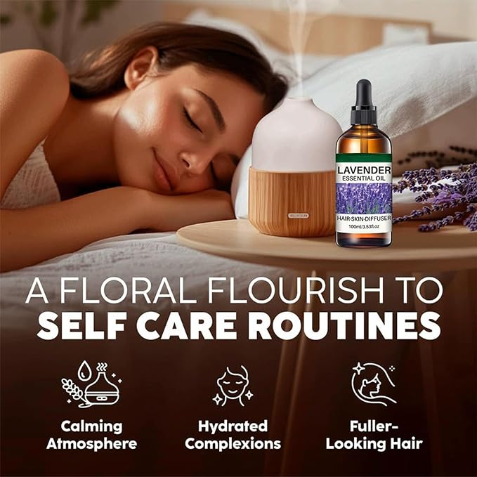 Lavender Essential Oils, Natural Lavender Oil with Dropper for Diffuser, Hair Care, Face, Skin Care, Aromatherapy, Scalp and Body Massage, Soap and Candle Making, Long Lasting Scents,Easy Use 3.53oz