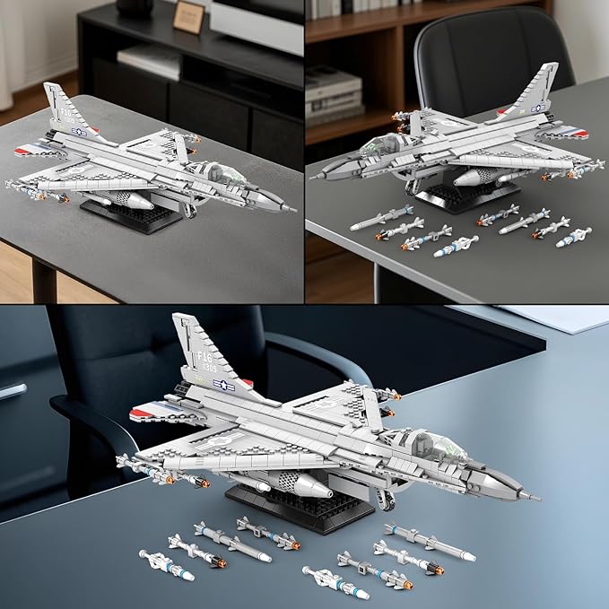 F-16 Fighter Jet Building Sets,Military Fighter Display Model,Air Force Building Block Set 33027,Fighting Falcon Airplane Army Construction Set,Toys Gifts for Military Fans and Kid 14+,1377PCS