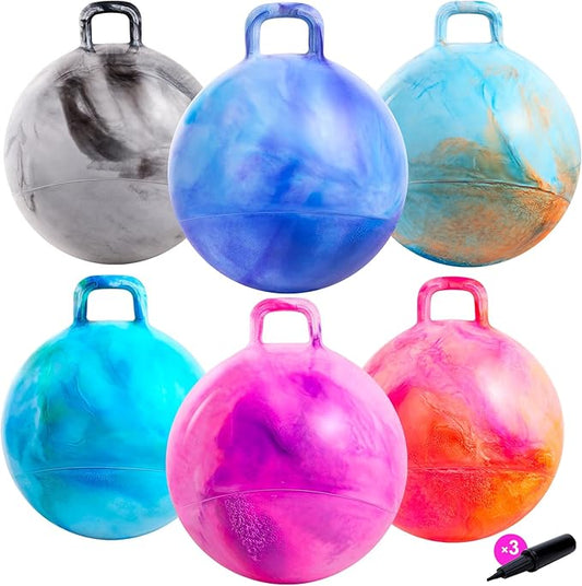 ZOOJOY 6pcs Hopper Balls for Kids 3-8, 18 in Clouds Bouncy Ball with Handle, Sit on Hopping Toys for Sport/School/Team Active Play, Inflatable Hippity Hop Ball for Indoor Outdoor Games with Pump