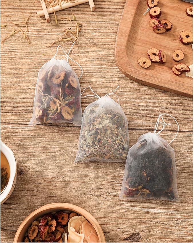 200Pcs Empty Tea Filter Bags for Loose Tea Herb Spice Mesh Drawstring Seal Infuser Strainer Bags (2.36x3.1inch)