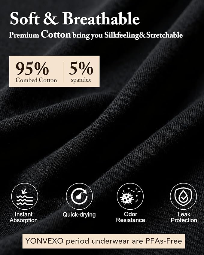 Period Underwear for Women, Overnight Panties Washable& Reusable | 60ML High Leak Proof Underwear, Breathable Cotton Period Briefs for Women/ Girls/ Teens/ Incontinence/ Postpartum