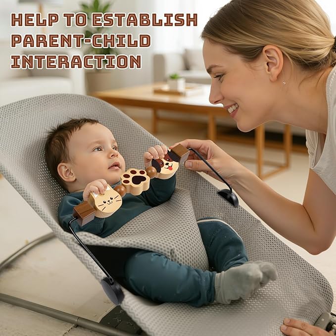 Toy Bar for Baby Bjorn Bouncer - Durable Wooden Sensory Toy Attachment with 360° Rotating Toys, Easy to Install & Remove, Natural Wood Color for Baby Bouncer Bliss & Soft Models