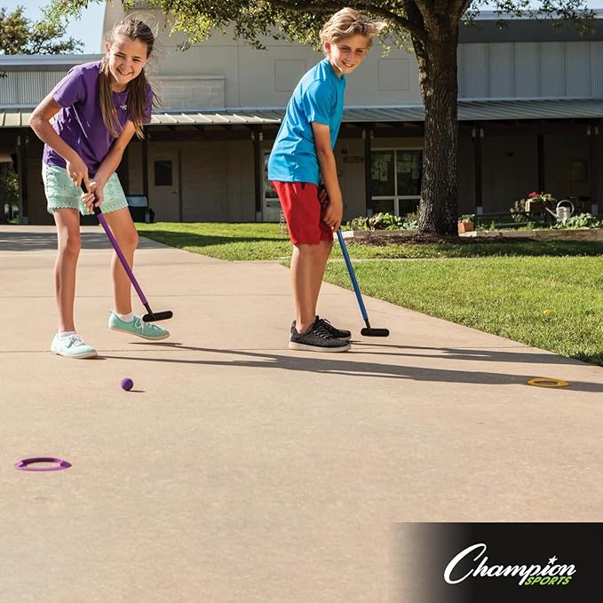 Champion Sports Mini Golf Clubs: Multi Colored Putt Putt Miniature Golfing Set for Kids - 6 Putters 18 Holes & 18 Balls