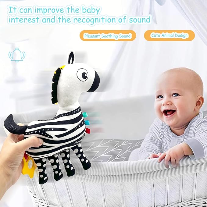 Baby Hanging Toys, Plush Animal Stuffed Sensory Toys for Carseat Stroller Car Seat Crib Play Gym, Baby Toys for 0 3 6 9 12 Months, Baby Boys and Girls Gift (Zebra)