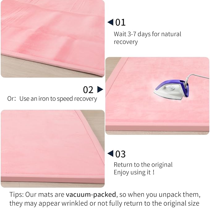 ACOMOPACK 1.3" Thick Baby Play Mat for Floor,50x50 Elasti-Foam Playpen Mat for Kids,Infants,Toddlers, Ultra Soft Crawling Mat with Non-Slip Bottom,Tummy Time,Nursery Rug,Yoga,Tatami（Pink）