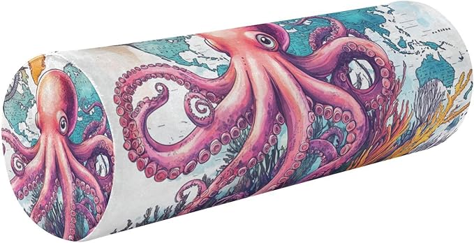 Octopus and Compass Neck Roll Pillow Bolster Round Health Memory Foam Long Cervical Cylinder Pillows with Removable Washable Cover for Body Bed Legs Back Yoga
