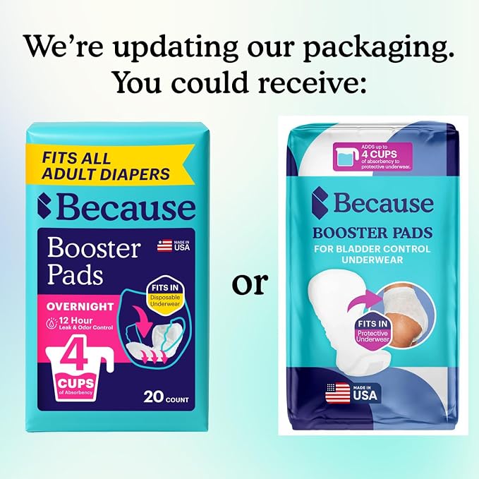 Because Overnight Booster Pads Fit All Adult Diapers, Helps Keep Your Adult Diaper Active All Night, Adds 4 Cups to Incontinence Underwear, Extra Absorbency, 45 Count